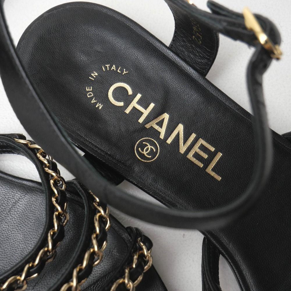 Chanel Sandals CC Logo Gold Chain Ankle Strap Flats — view 8