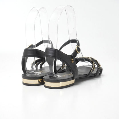 Chanel Sandals CC Logo Gold Chain Ankle Strap Flats — view 3