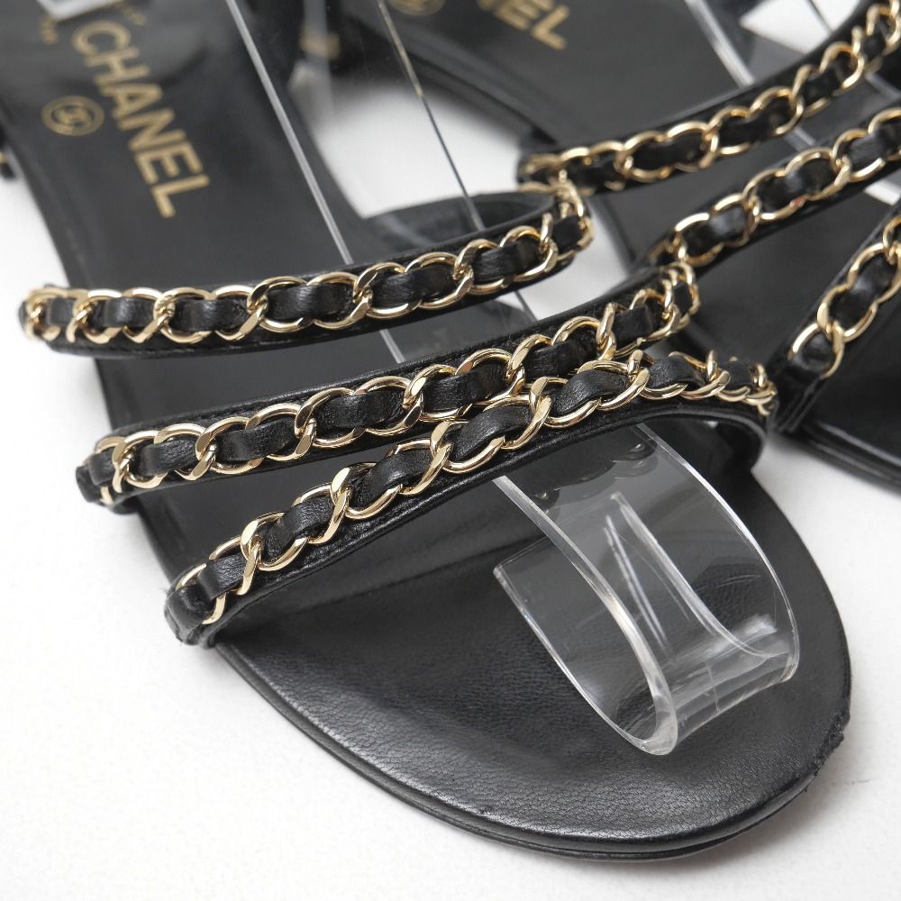 Chanel Sandals CC Logo Gold Chain Ankle Strap Flats — view 6
