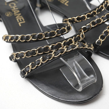 Chanel Sandals CC Logo Gold Chain Ankle Strap Flats — view 6