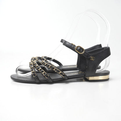 Chanel Sandals CC Logo Gold Chain Ankle Strap Flats — view 2