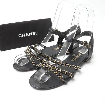 Chanel Sandals CC Logo Gold Chain Ankle Strap Flats