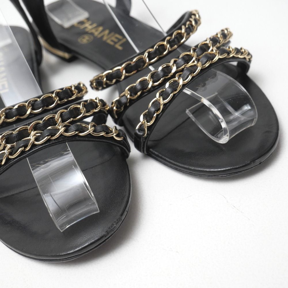 Chanel Sandals CC Logo Gold Chain Ankle Strap Flats — view 4