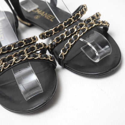 Chanel Sandals CC Logo Gold Chain Ankle Strap Flats — view 4