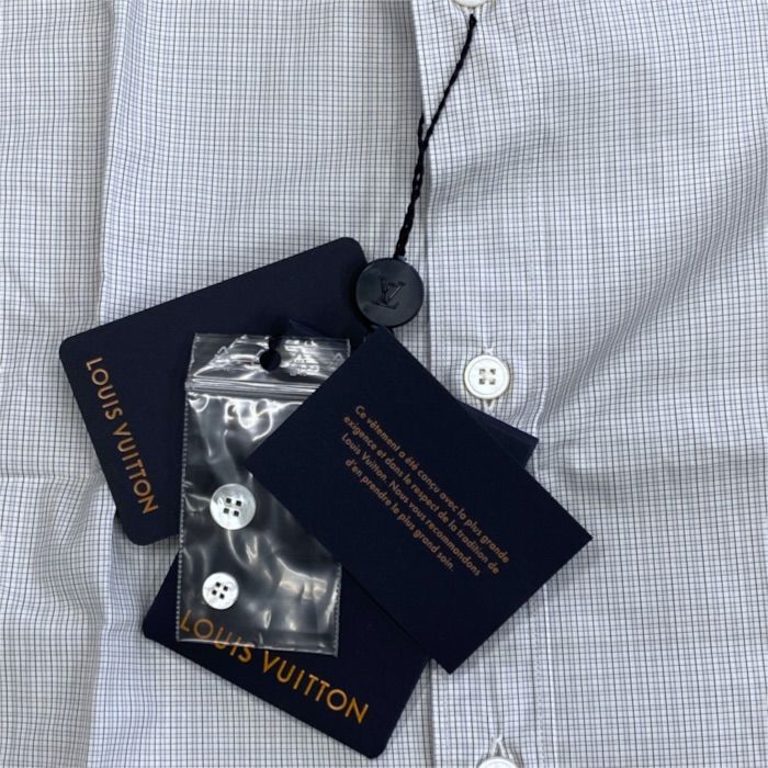 Louis Vuitton Slim Fit Long Sleeve Shirt Check Pattern Cotton 100% Light Gray — view 6