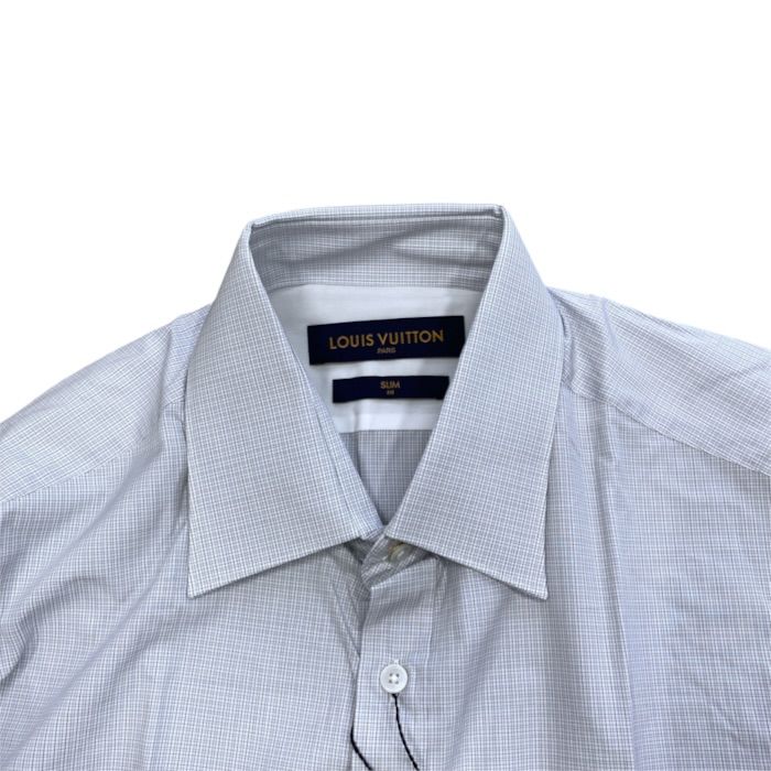 Louis Vuitton Slim Fit Long Sleeve Shirt Check Pattern Cotton 100% Light Gray — view 5