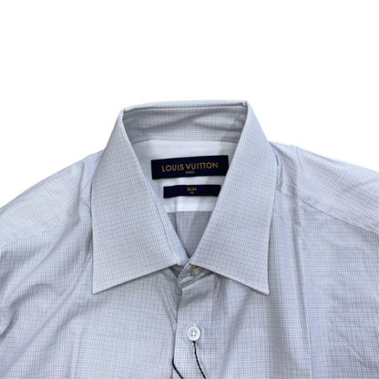 Louis Vuitton Slim Fit Long Sleeve Shirt Check Pattern Cotton 100% Light Gray — view 5
