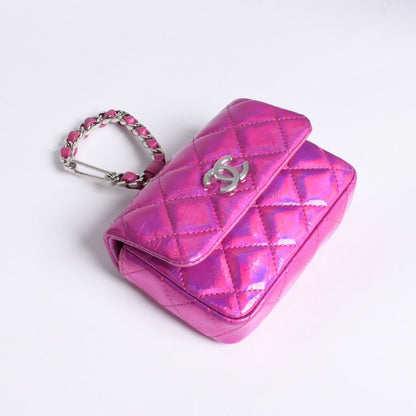 Chanel Bag Charm CC Logo Patent Leather Metallic Pink — view 4