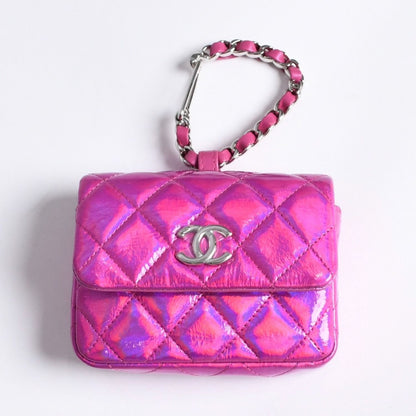 Chanel Bag Charm CC Logo Patent Leather Metallic Pink