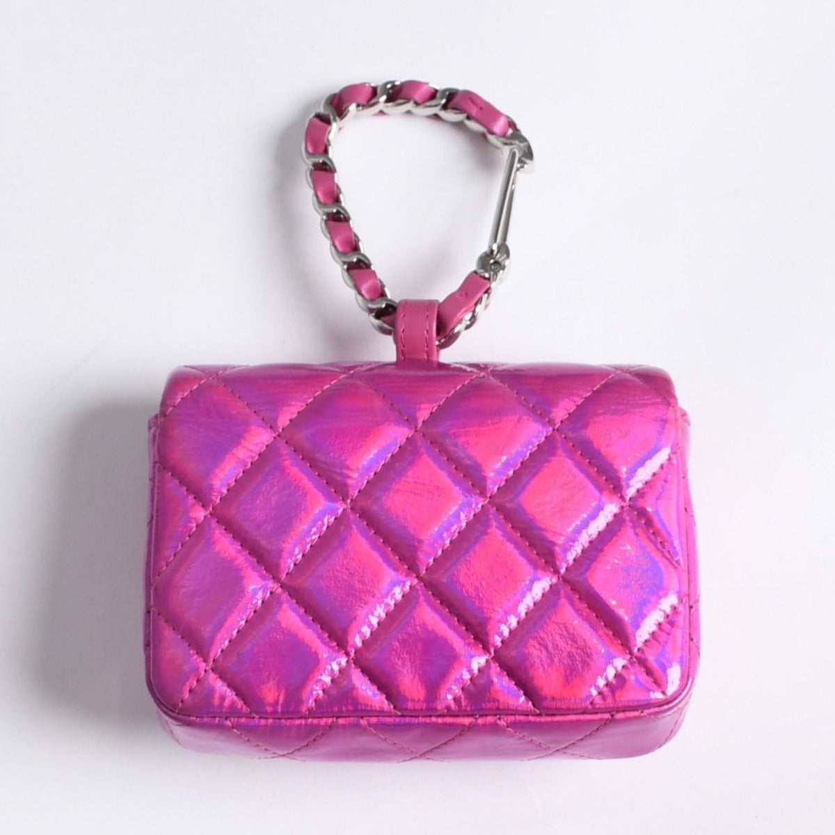 Chanel Bag Charm CC Logo Patent Leather Metallic Pink — view 2