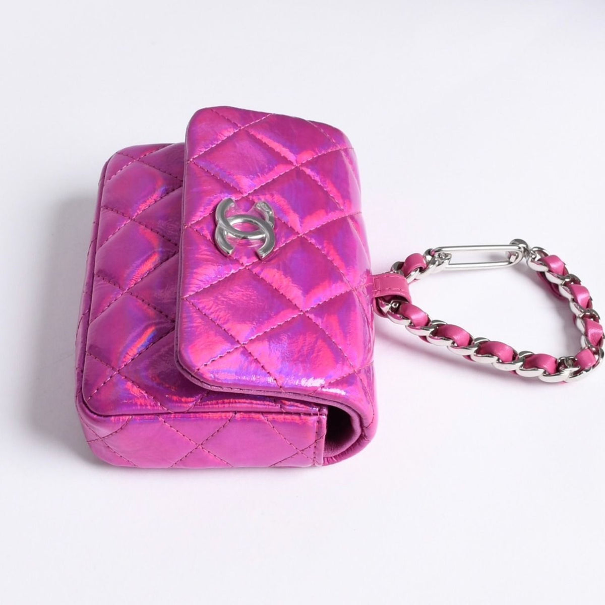 Chanel Bag Charm CC Logo Patent Leather Metallic Pink — view 6