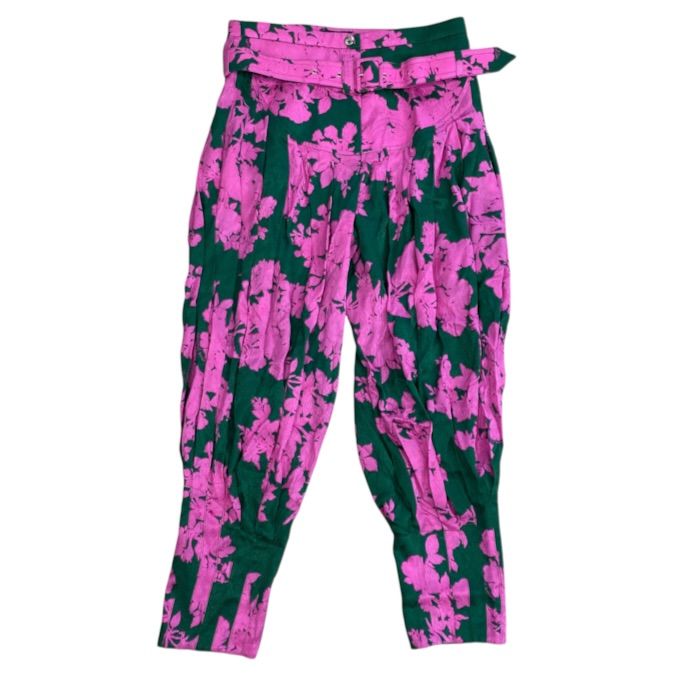 Louis Vuitton Tapered Pants with Belt Botanical Pattern Silk Pink