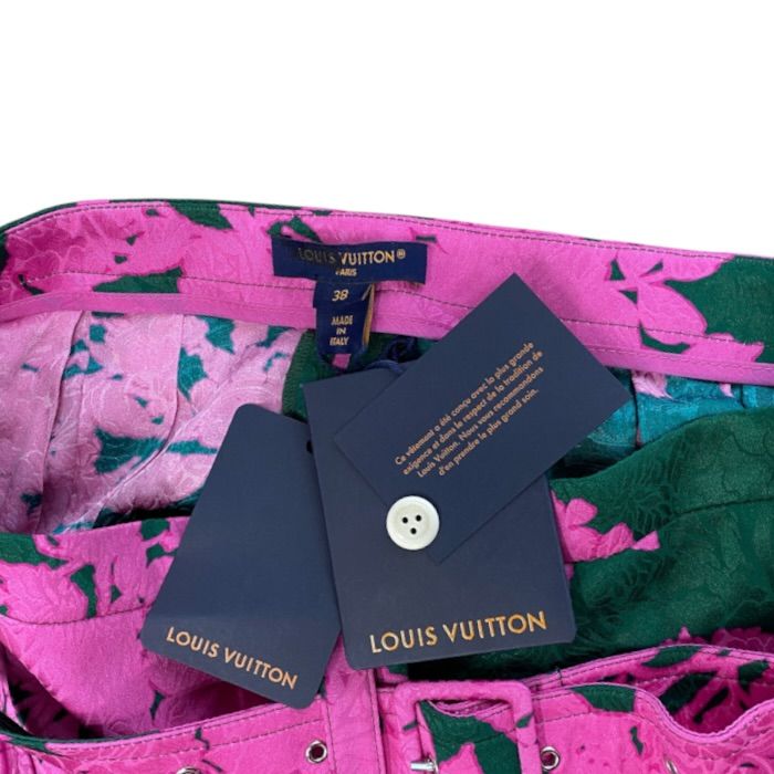 Louis Vuitton Tapered Pants with Belt Botanical Pattern Silk Pink — view 6