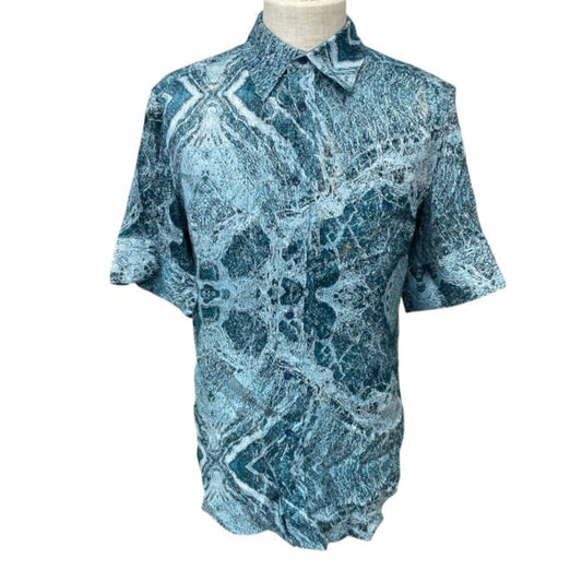 Louis Vuitton Short Sleeve Shirt Salt Print Rayon Silk Blue