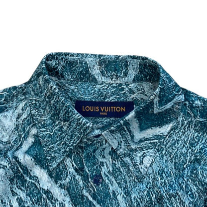 Louis Vuitton Short Sleeve Shirt Salt Print Rayon Silk Blue — view 5