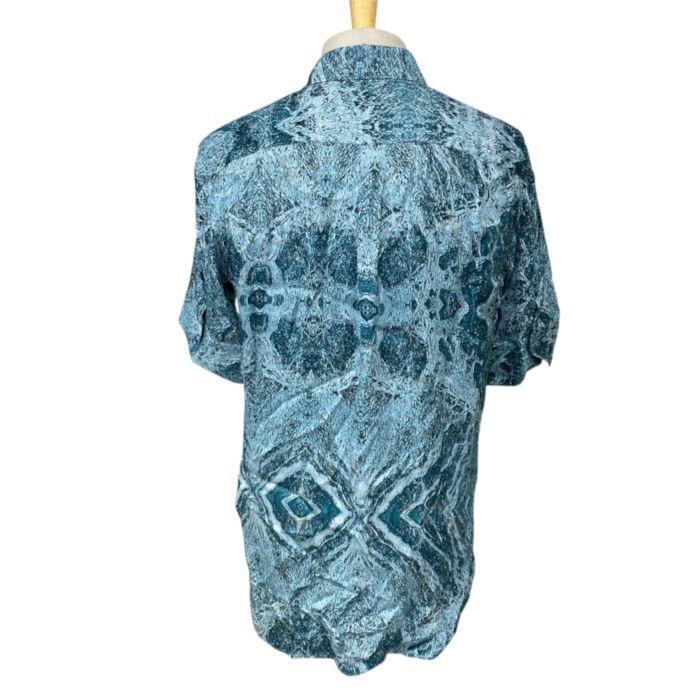 Louis Vuitton Short Sleeve Shirt Salt Print Rayon Silk Blue — view 3