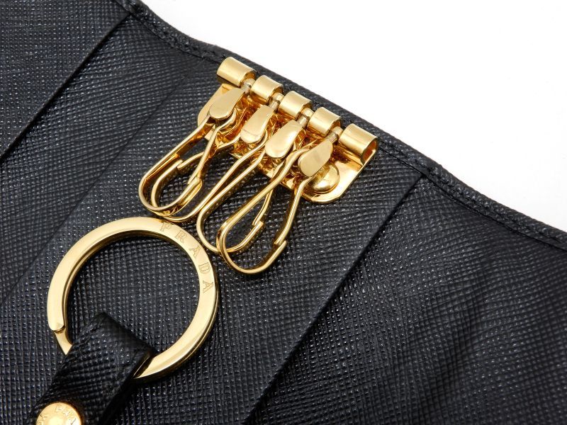 Prada Saffiano Key Case Leather Black Gold Key Holder — view 5