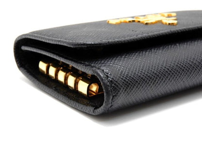 Prada Saffiano Key Case Leather Black Gold Key Holder — view 6