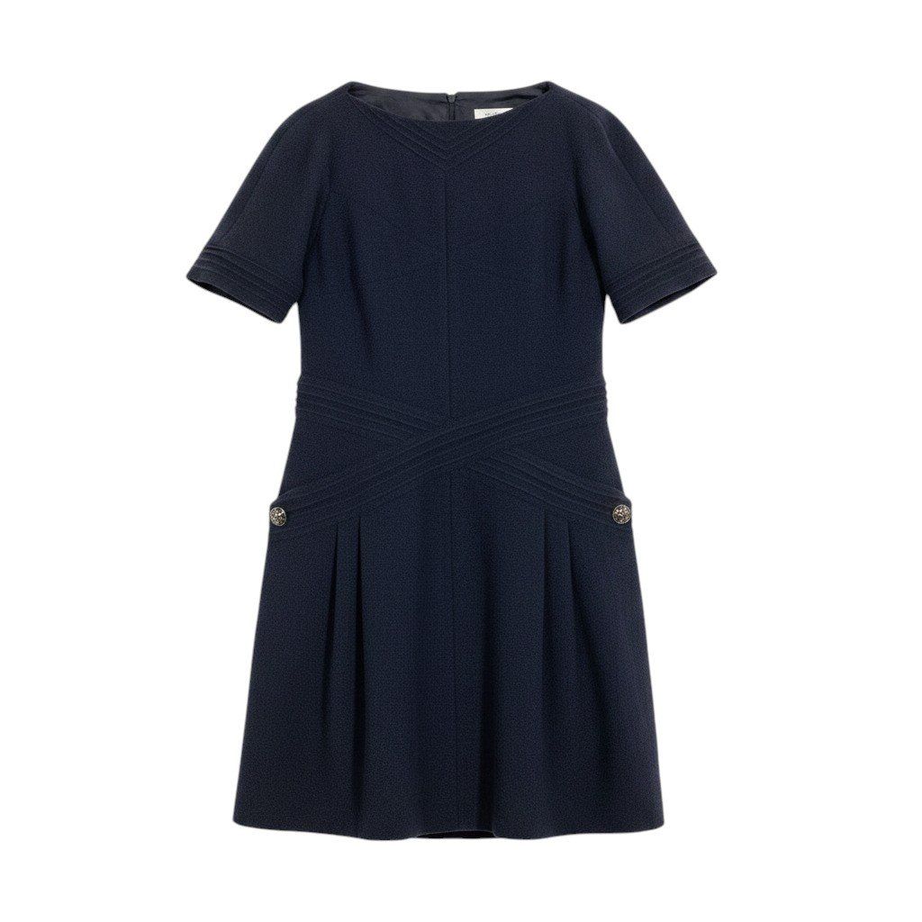 Chanel Short Sleeve Dress Gripoix Button Black