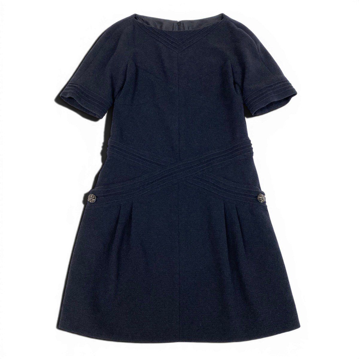 Chanel Short Sleeve Dress Gripoix Button Black — view 2