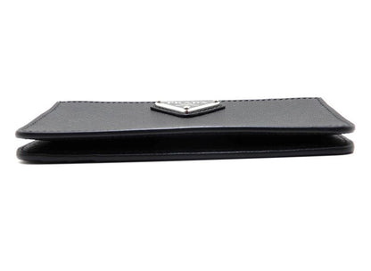Prada Saffiano Fragment Case Leather Black Silver Card Holder — view 3