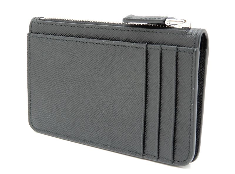 Prada Saffiano Fragment Case Leather Black Silver Card Holder — view 2