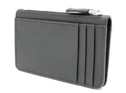 Prada Saffiano Fragment Case Leather Black Silver Card Holder — view 2