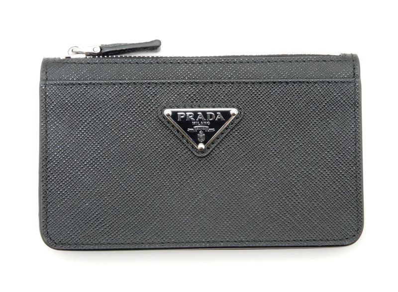 Prada Saffiano Fragment Case Leather Black Silver Card Holder