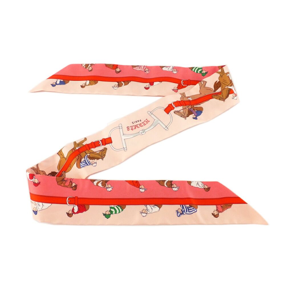 Hermes Twilly les Courses Turf Horse Racing Silk 100% Pink Motif Multicolor — view 5