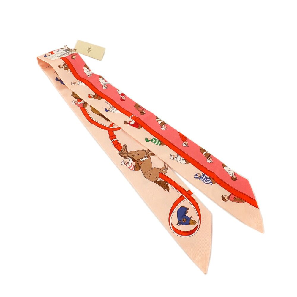 Hermes Twilly les Courses Turf Horse Racing Silk 100% Pink Motif Multicolor — view 2