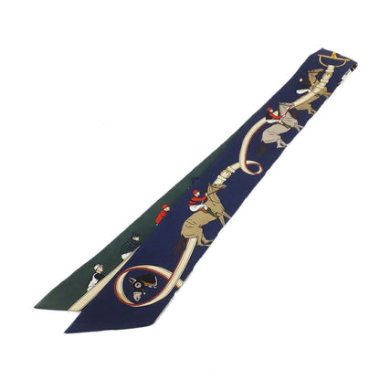 Hermes Twilly les Courses Turf Horse Racing Silk 100% Navy Green Motif