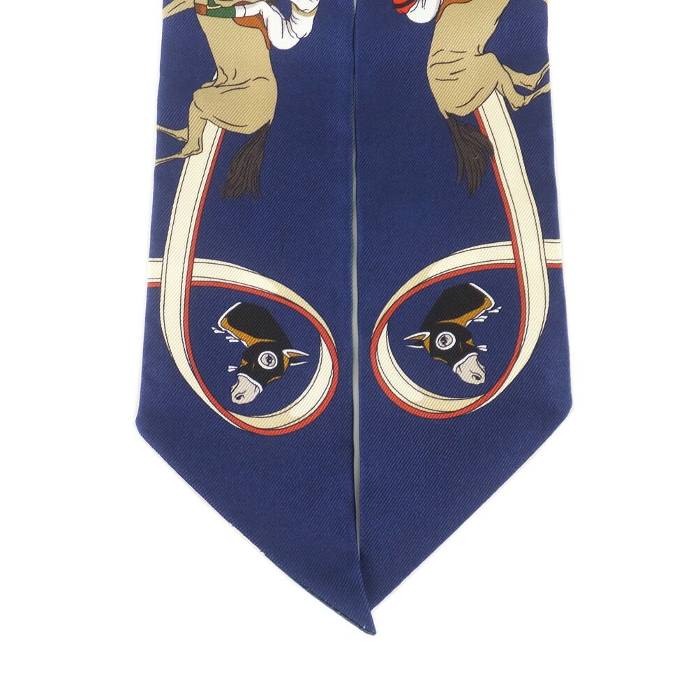 Hermes Twilly les Courses Turf Horse Racing Silk 100% Navy Green Motif — view 3