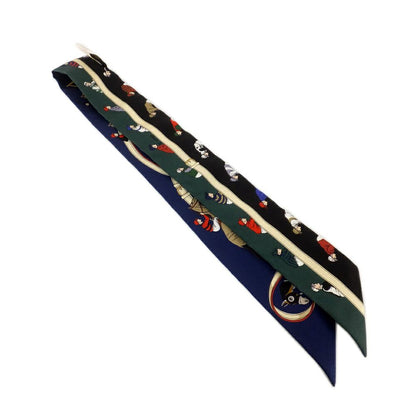 Hermes Twilly les Courses Turf Horse Racing Silk 100% Navy Green Motif — view 2