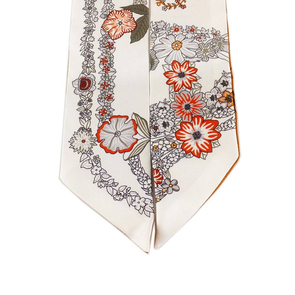 Hermes Twilly Brides de Gala en Fleurs & Eyeliner Silk 100% Vanille Orange — view 3