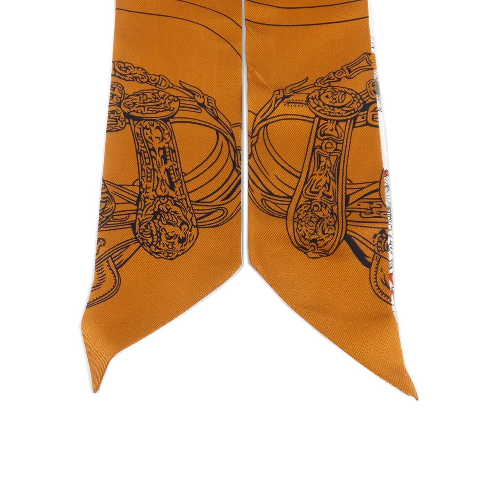 Hermes Twilly Brides de Gala en Fleurs & Eyeliner Silk 100% Vanille Orange — view 4