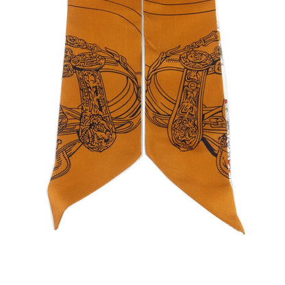Hermes Twilly Brides de Gala en Fleurs & Eyeliner Silk 100% Vanille Orange — view 4