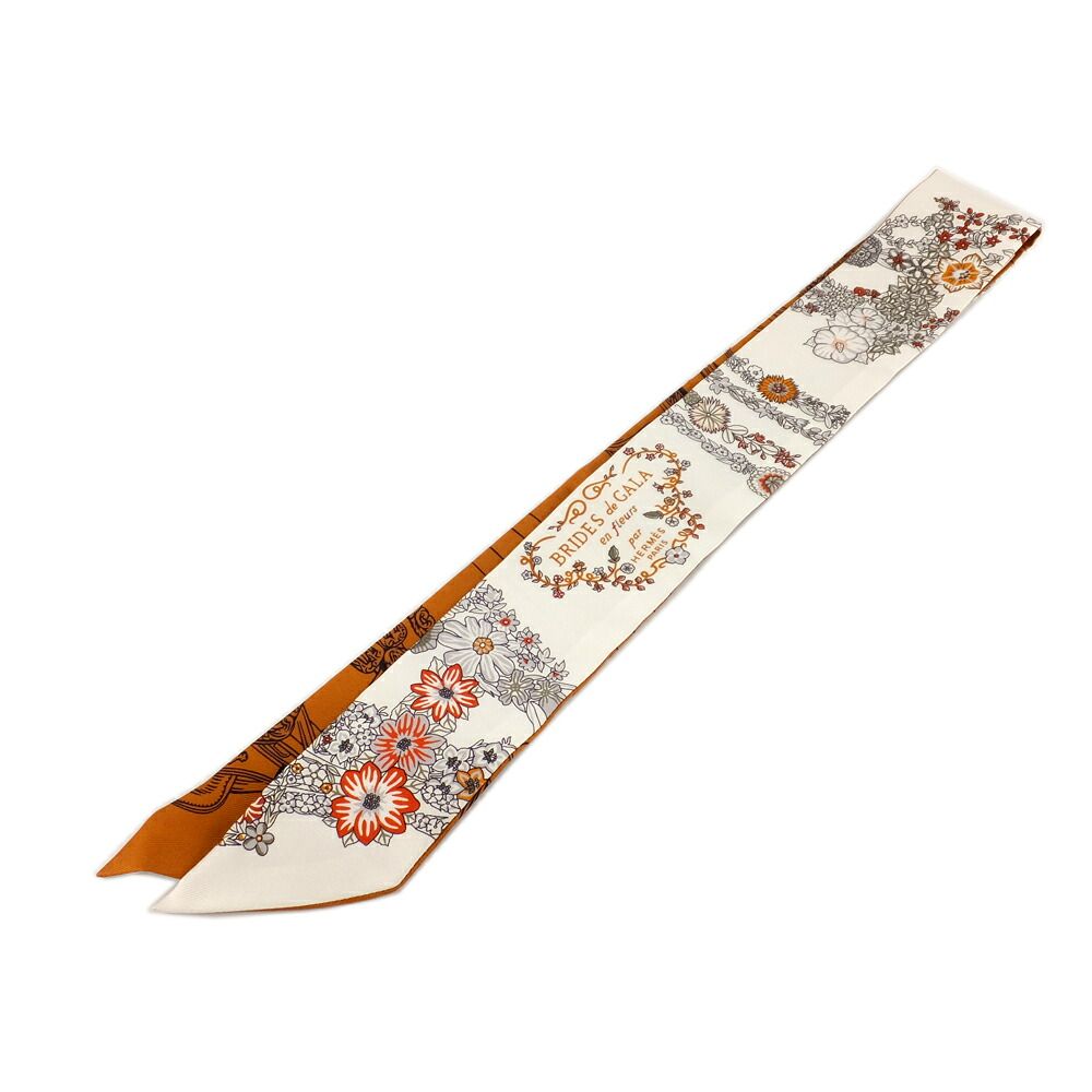 Hermes Twilly Brides de Gala en Fleurs & Eyeliner Silk 100% Vanille Orange