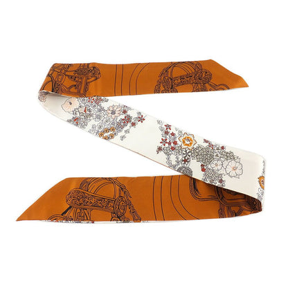 Hermes Twilly Brides de Gala en Fleurs & Eyeliner Silk 100% Vanille Orange — view 6