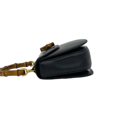 Gucci Vintage Bamboo Leather 2-Way Shoulder Bag Navy — view 5