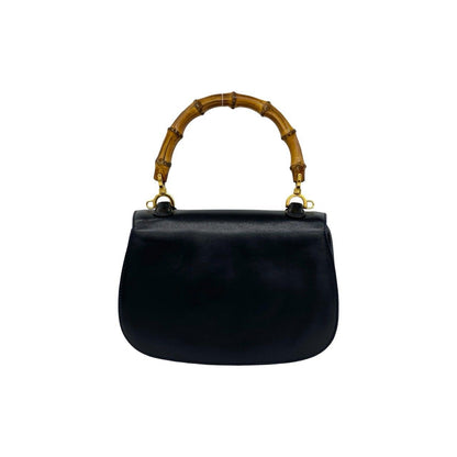 Gucci Vintage Bamboo Leather 2-Way Shoulder Bag Navy — view 3