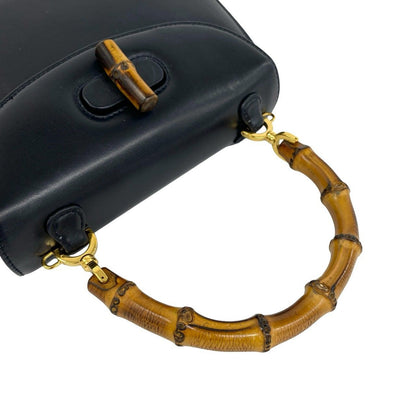 Gucci Vintage Bamboo Leather 2-Way Shoulder Bag Navy — view 4