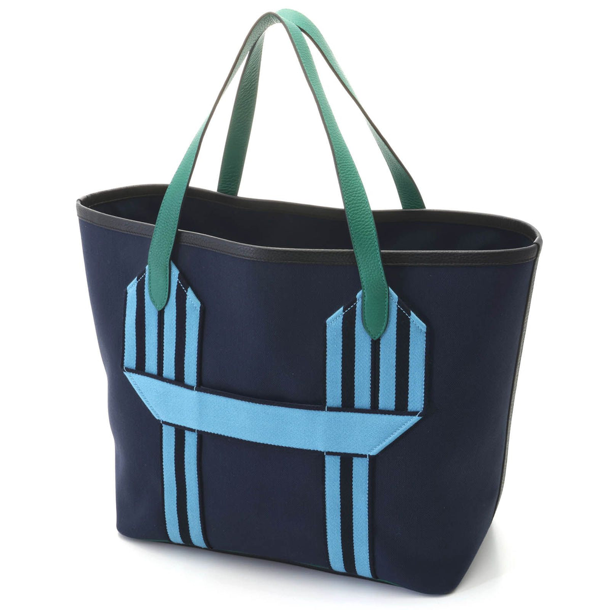 Hermes Pursangle GM Navy Marine Vert Vertigo Tote Bag Canvas Taurillon Clemence — view 2