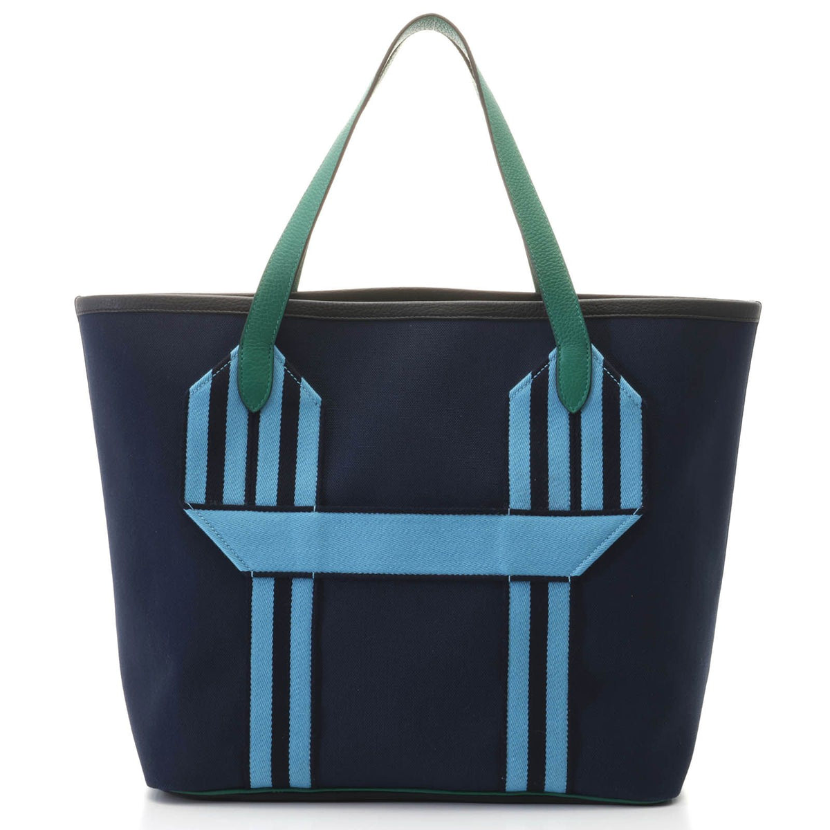 Hermes Pursangle GM Navy Marine Vert Vertigo Tote Bag Canvas Taurillon Clemence