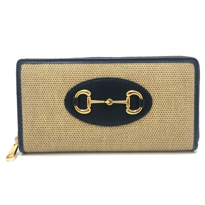 Gucci Wallet Horsebit Canvas Leather Brown