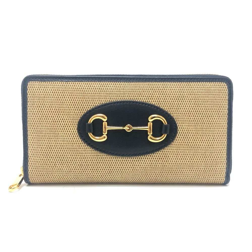 Gucci Wallet Horsebit Canvas Leather Brown