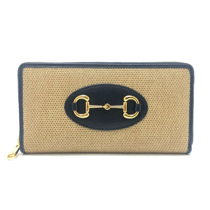 Gucci Wallet Horsebit Canvas Leather Brown