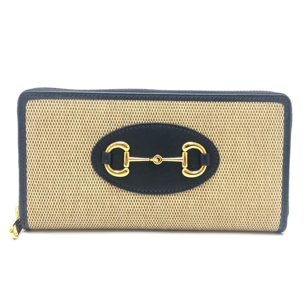 Gucci Wallet Horsebit Canvas Leather Brown