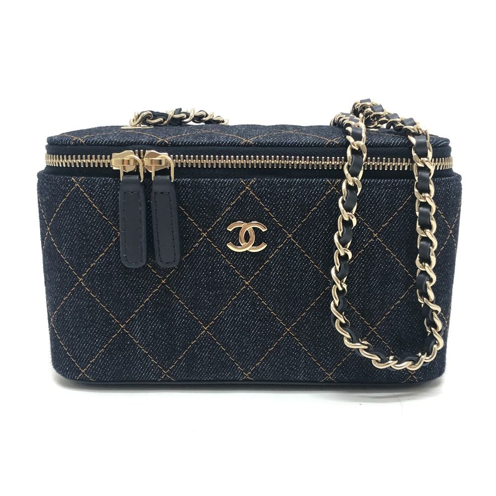 Chanel Shoulder Bag CC Mark Quilted Vanity Denim Blue