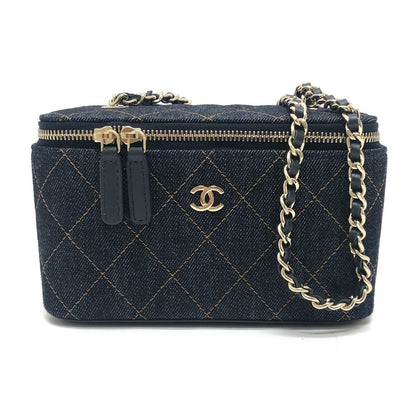 Chanel Shoulder Bag CC Mark Quilted Vanity Denim Blue