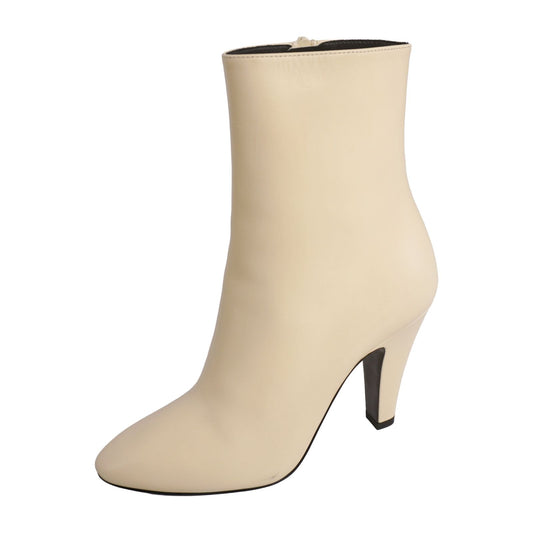 Saint Laurent Un Boots Short Side Zipper Heels Shoes Leather Ivory